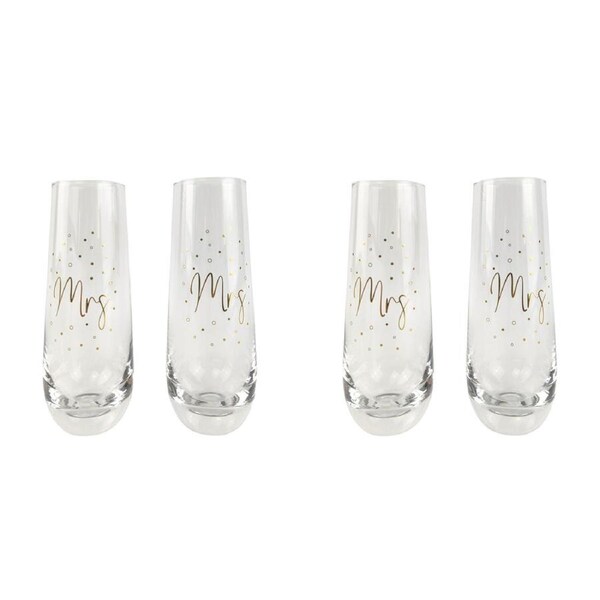 2x 2pc Urban 16cm Mr Mrs Champagne Flute Glass Stemless Drink Cup Glassware Gold