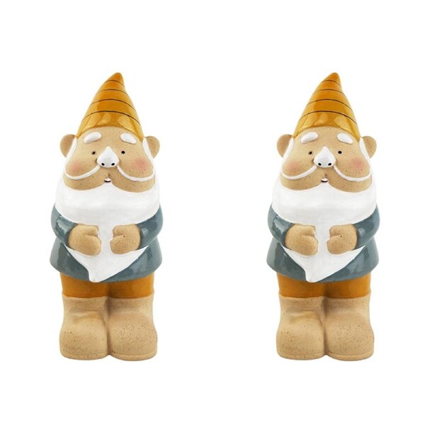 2x Urban 24cm Ceramic Gnome Statue Garden Ornament Outdoor Decor Yellow/Blue