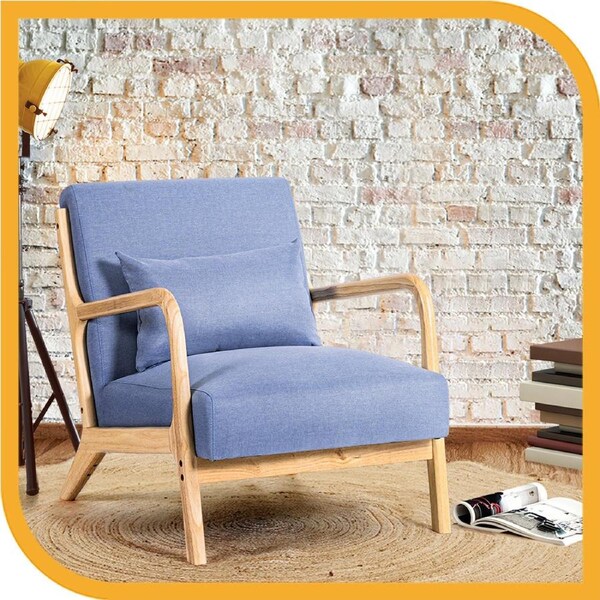 Furb Wooden Armchair Fabric Lounge Chair Accent Chair Blue Sofa Chair