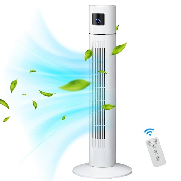 ADVWIN Tower Fan Portable Oscillating Bladeless with 3 Speeds, Timer and Remote Control, White