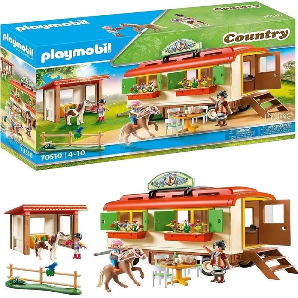 Playmobil 70510 Country Pony Shelter with Mobile Home Pony Caravan Flower Pots