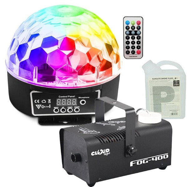CR Lite Lighting Pak 1 Disco Star Ball mixing Powerful LED Effect Light w 400W Smoke Machine Liquid