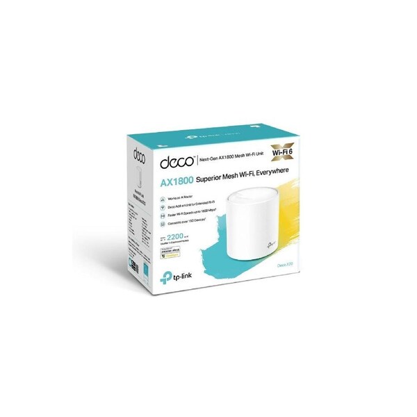 TP-Link Deco X20 (1-pack)AX1800 Whole Home Mesh Wi-Fi 6 System, Up To 200 sqm Coverage, WIFI6, 1201Mbps @ 5Ghz, 574Mbps @ 2.4 GHz OFDMA, MU-MIMO (WIFI