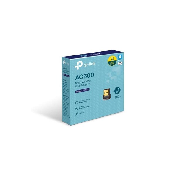 TP-Link Archer T2U Nano AC600 Wi-Fi USB Adapter,433Mbps at 5GHz + 200Mbps at 2.4GHz, USB 2.0
