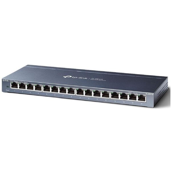 TP-Link TL-SG116 16-Port Gigabit Unmanaged Desktop/Wall Mounting Switch 32Gbps Capacity 23.81Mpps 8K MAC 4.1Mb Buffer Fanless