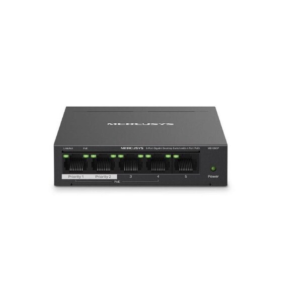 Mercusys MS105GP 5-Port Gigabit Desktop Switch with 4-Port PoE+, 10/100/1000 Mbps RJ45 ports, Up to 250 m