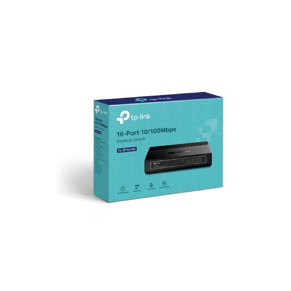 TP-Link TL-SF1016D 16-Port 10/100Mbps Desktop Switch or wall-mounting design Plug and play 3.2Gbps Switching Capacity Auto-MDI/MDIX Supports MAC
