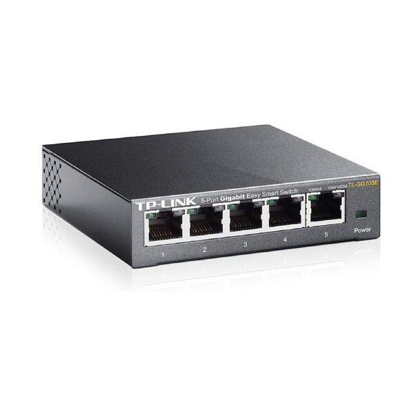 TP-Link TL-SG105E 5-Port Gigabit Desktop Easy Smart Switch, 5 10/100/1000Mbps RJ45 Ports, MTU/Port/Tag-based VLAN, QoS, IGMP Snooping