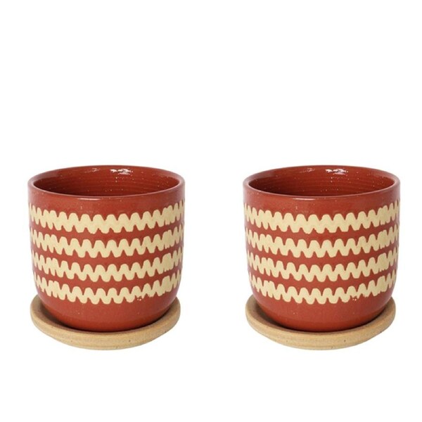 2x Urban Onyx 12cm Ceramic Planter w/ Saucer Flower/Plant Pot Small Berry/Sand