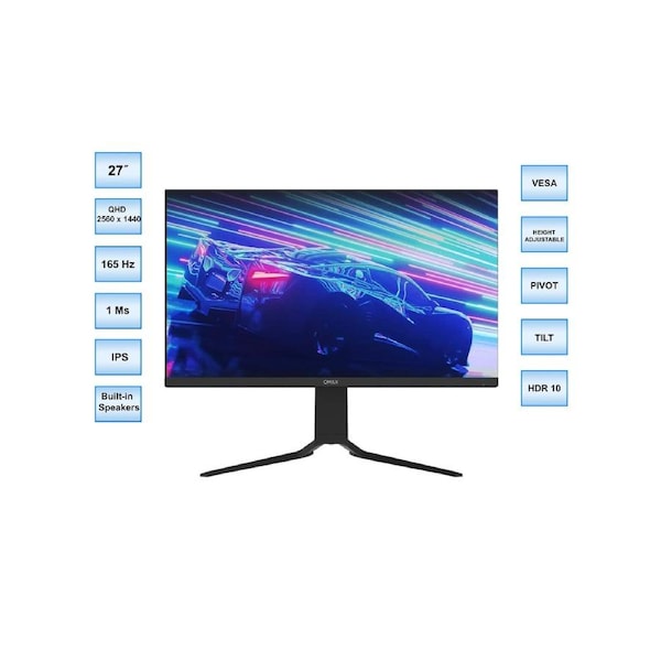 QMAX 27" Flat QHD (2560 x 1440) IPS Panel 165Hz 1ms Adaptive Sync Gaming Monitor with Speakers Height Adjustable, Pivot, DP Cable Included