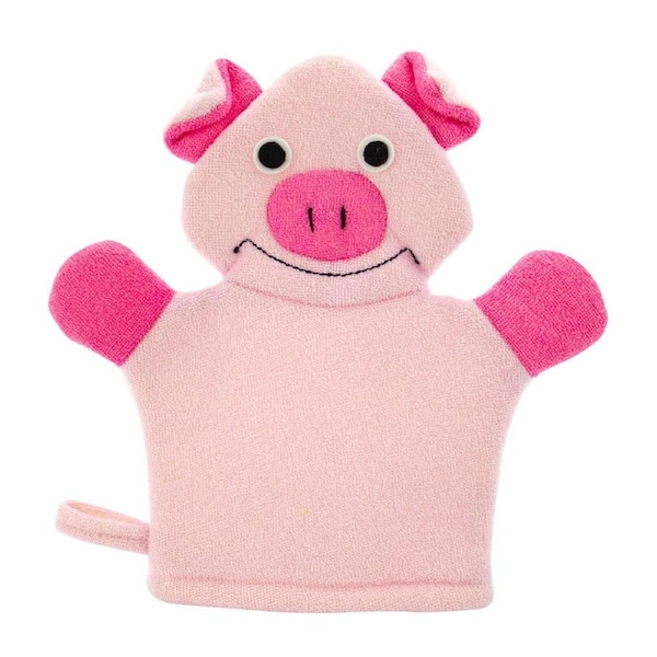 Fun in the Bath Pig Shaped Animal Kids Bath Mit Sponge