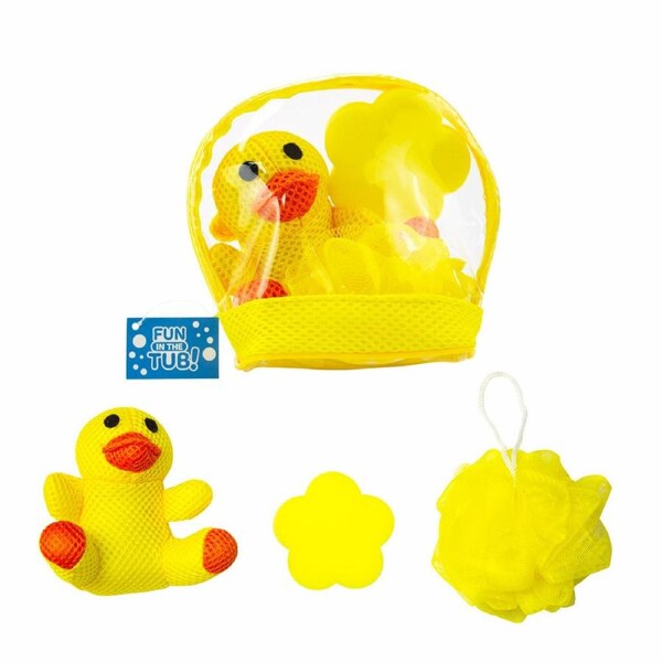 Fun in the Bath Duck Shaped Animal Mesh Plush Sponge And Loofa Bath Gift Set