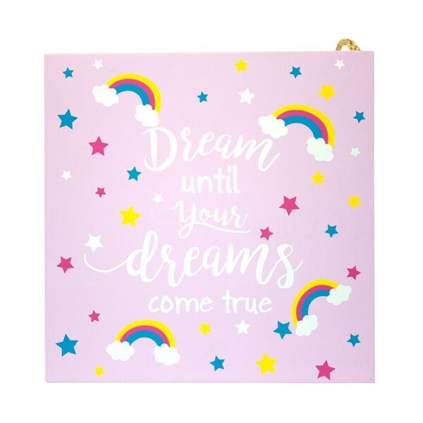 Kids Dream Big Rainbow And Stars Plaque 20 x 20 x 0.8cm