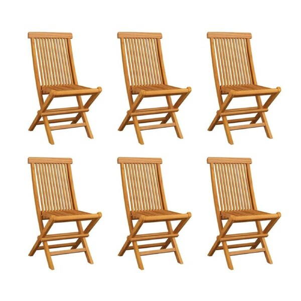 6 Pcs Folding Garden Chair Set Solid Teak Wood Outdoor Patio Chairs Wooden Seat