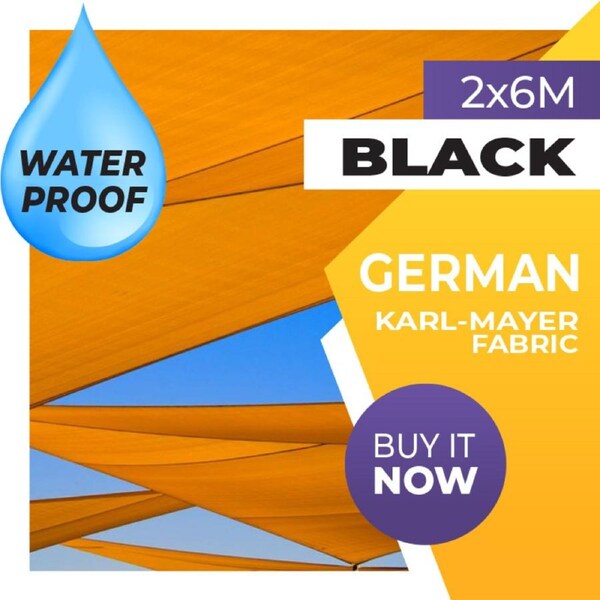 WATERPROOF SHADE SAIL RECTANGLE BLACK 2mx6m 6mx2m SUN 2x6 6x2 6x2m 2x6m 2 x 6