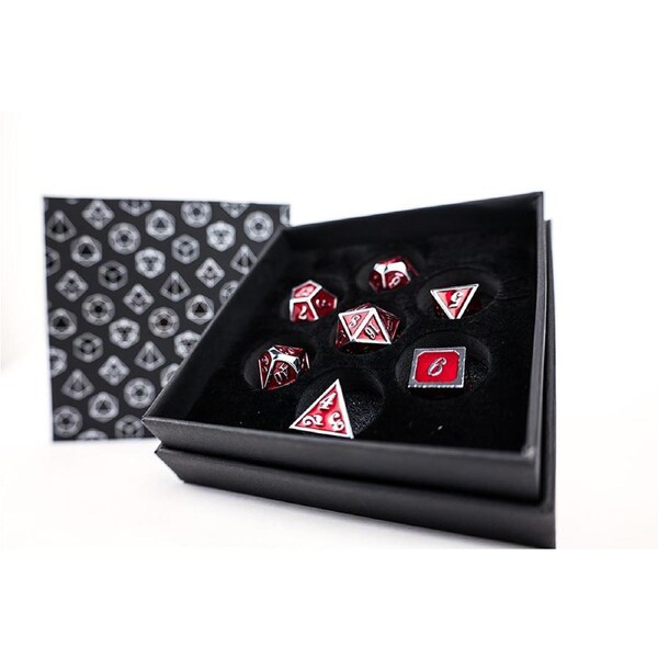 LPG Dice Set - Metal RPG Serif Red/Silver