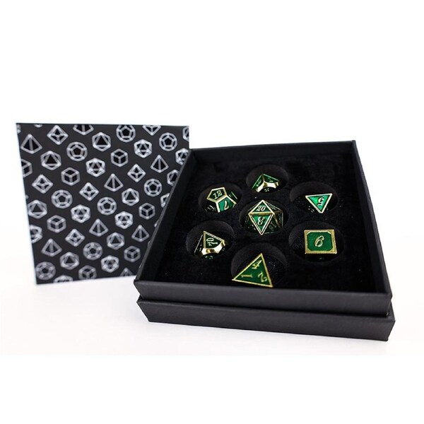 LPG Dice Set - Metal RPG Serif Green/Gold