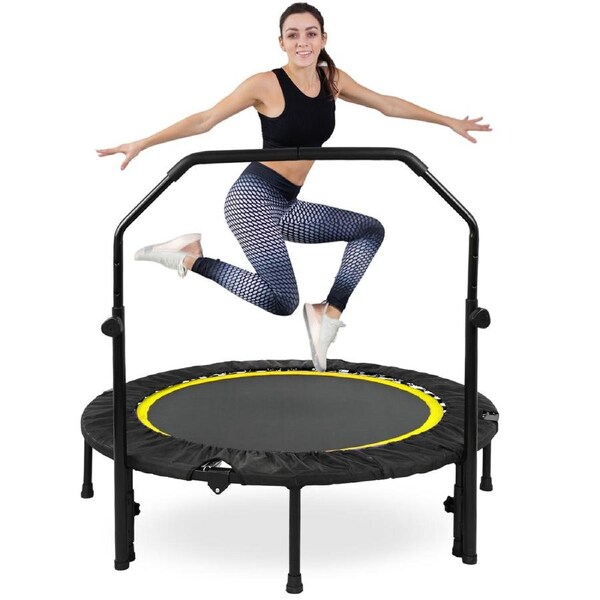 48" Foldable Trampoline with Adjustable Handle, Fitness Jump Trampoline Yellow