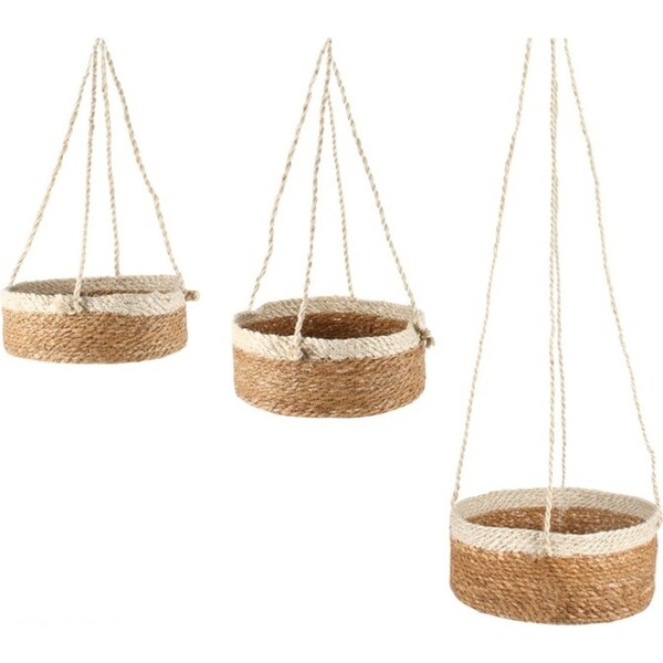 3pc Maine & Crawford Airlie Jute Hanging Basket Set w/ Hanger Home Decor Natural