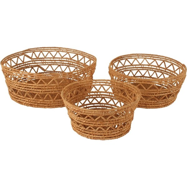 3pc Maine & Crawford Leean Palm Fibre Basket Round Storage Display Set Natural