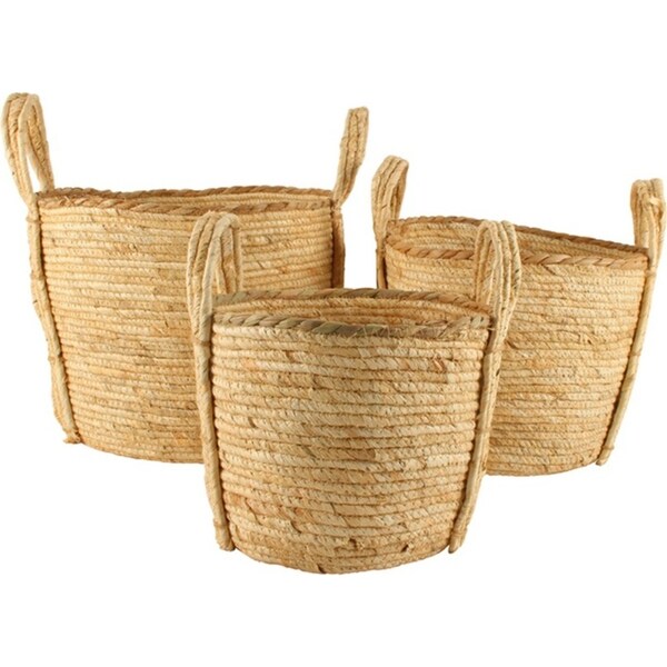 3pc Maine & Crawford Chia Bulb Basket w/ Handle Storage Display Set Natural