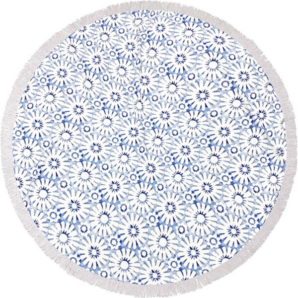 Good Vibes 150cm Round Beach Towel w/ Tassels 400GSM Microfibre Indigo Waters