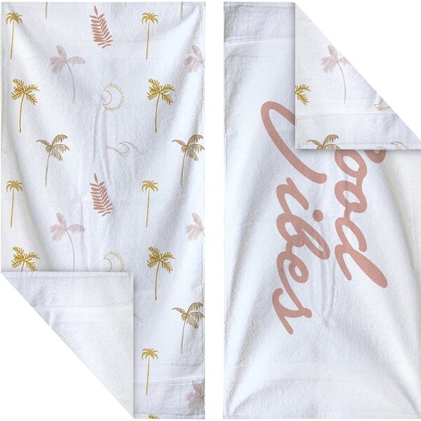 Good Vibes 160x80cm Waffle Beach Towel Quick Dry Microfibre 380GSM Coco & Waves