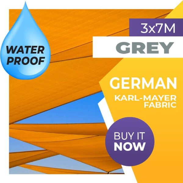 WATERPROOF SHADE SAIL RECTANGLE GREY 3mx7m 7mx3m 3x7m SUN 3x7 7x3 7x3m 7 x 3