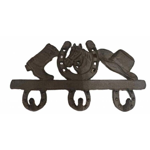 Cast Iron Rodeo Horse 3 Hook For Keys or Coats Handcrafted Antique Rust
