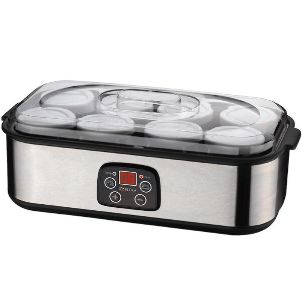 Flora Yoghurt Maker Machine-Electric-Auto Yogurt Making Machine-Digital with 8 Glass Jars-Fermented-LCD Display with Temperature Setting-Natto/Curd Making-Fermented Curd Maker-FL-YME-816