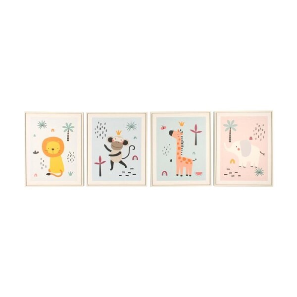 4pc Maine & Crawford Jordan 50cm Kids Room Animal Canvas Wall Art w/ Frame Asst