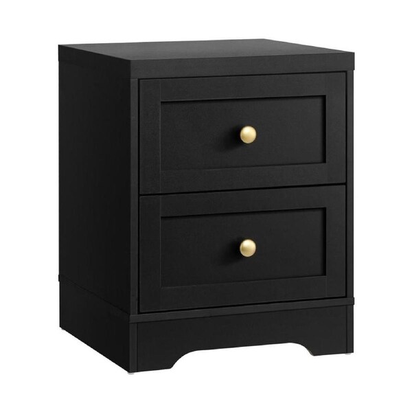 Bedside Table Wooden Nightstand with 2 Drawers Black