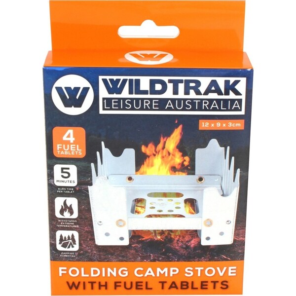 Wildtrak 12x9cm Folding Camp Stove w/ 4x Fuel Tablets Outdoor Camping Silver