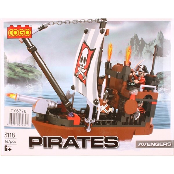 167pc Toylife 28cm Plastic Pirate Ship Build Blocks Play Toy Set Kids 3y+ Red