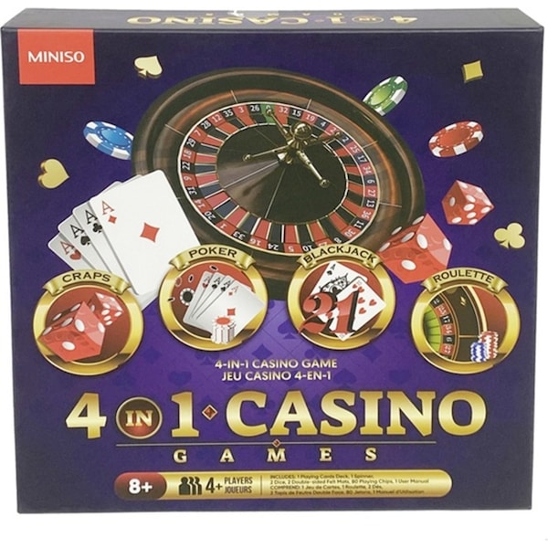 Razoo 27cm 4-in-1 Casino Cards/Roulette 4-Player Board Game Set Kids/Family 8y+