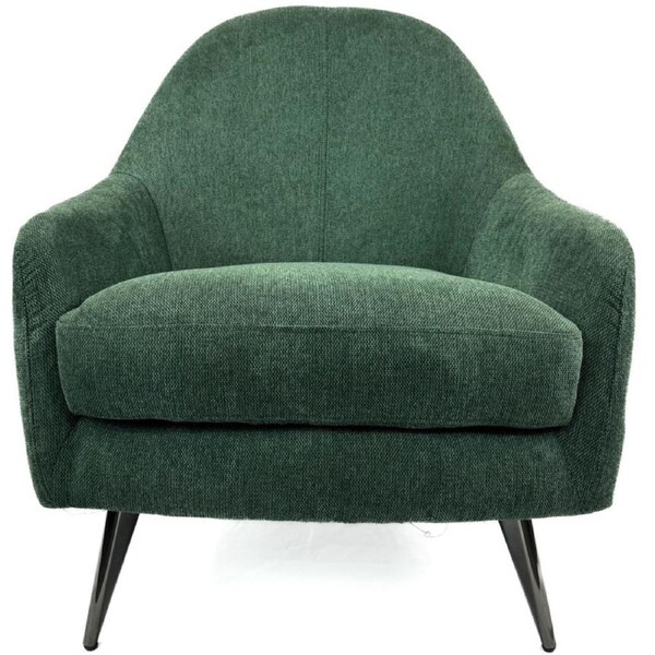 William Armchair Fabric Upholstery Solid Wood Frame Black Chrome Legs Dark Green