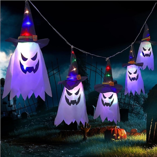 Halloween Decorations Hanging Lighted Glowing Witch Hat Decor with Lights String
