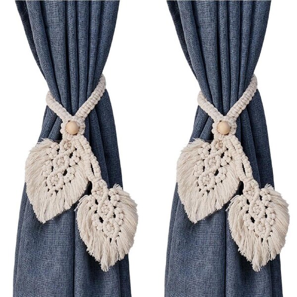 Set of 2 Boho Curtain Tiebacks Buckles Holdbacks Handmade Woven Curtain Buckle