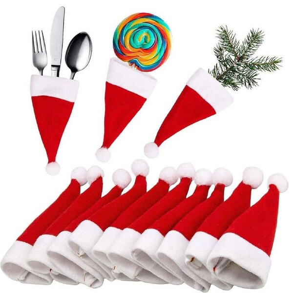 20Pcs Mini Christmas Hat Tableware Knife Fork Set Bags