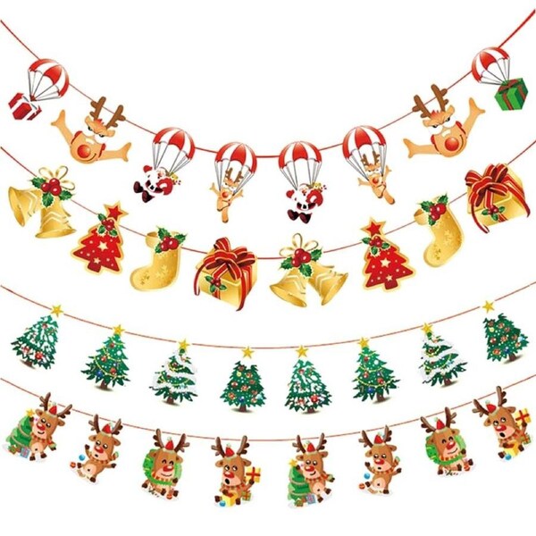 8 Pack Christmas Banners Paper Hanging Flags Christmas Party Decorations-3M