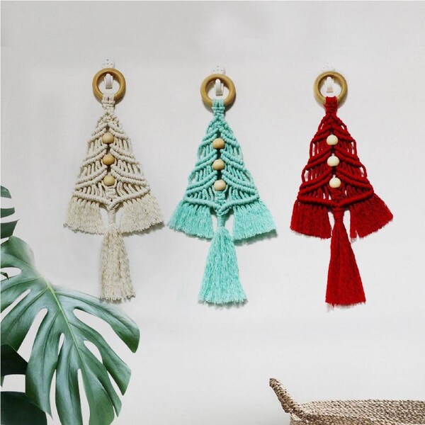 Macrame Christmas Tree 3Pcs Boho Christmas Decor Xmas Ornaments Set Wall Hanging