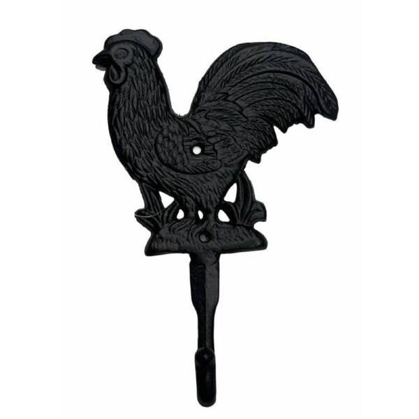 Rooster Single Cast Iron Wall Hook Handcrafted Black