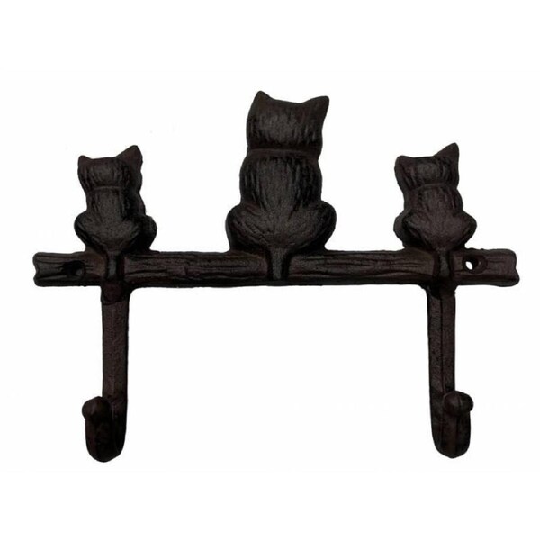 Cast Iron Cat and Kittens Handcrafted Wall 2 Hook Hanger Cat