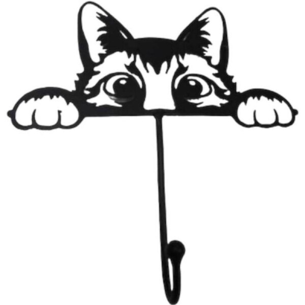 Peeping Tom Cat Single Hook Black Metal