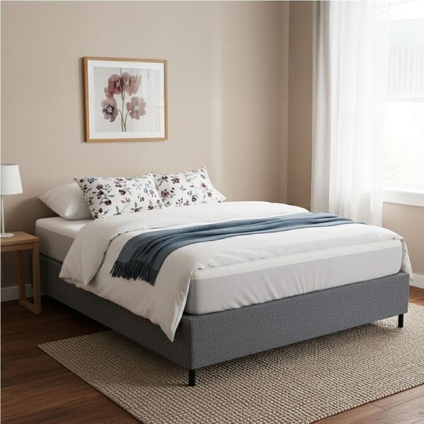 Glebe Ensemble Base Double Upholstered Platform Bed with Square Tufting Grey
