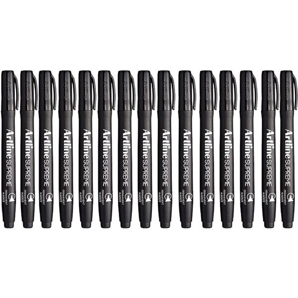 12x Artline Supreme Permanent Markers 0.4mm - Black Bulk Pack