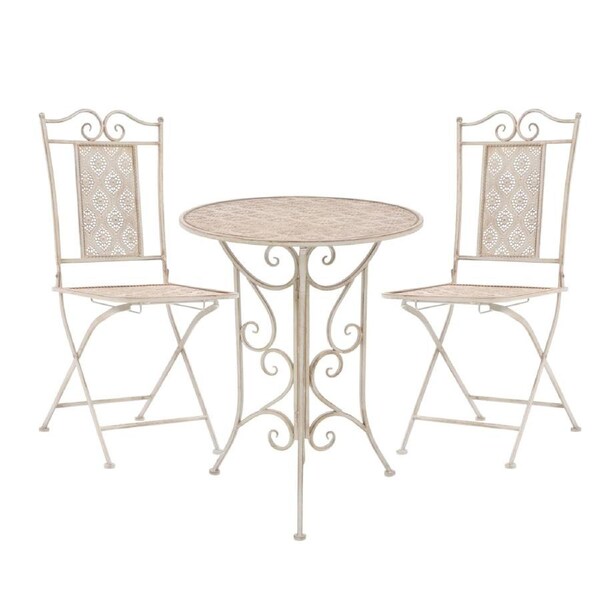 3 Pcs Bistro Set White Vintage Garden Table And Chairs Outdoor Furniture Steel