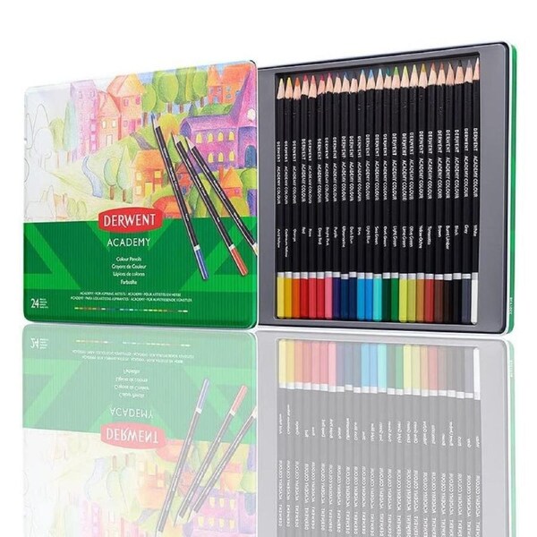 Derwent Academy Set of 24 in Tin Box Colouring Pencils, Blendable Multicolour Artist’s Pencils, Ideal for Colouring, Drawing & Illustration, Premium Hobbyist Quality