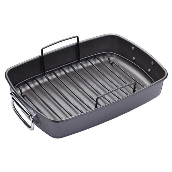 Mastercraft 40x28cm Heavy Base Non-Stick Removable Roaster Pan w/ Rack Black