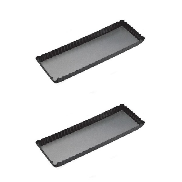 2x Mastercraft 36x13cm Loose Base Non-Stick Rectangle Flan Quiche Pan Baking BLK